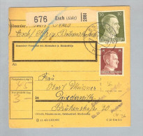 Heimat Luxemburg Esch (Alzig) 1943-07-23 Paketkarte DR-Marken - 1940-1944 Duitse Bezetting