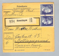 Heimat Luxemburg Howelingen 1943-07-27 Paketkarte DR-Marken - 1940-1944 German Occupation