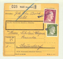 Heimat Luxemburg Wahl Lang-O 1944-07-11 Paketkarte DR-Marken - 1940-1944 Occupazione Tedesca