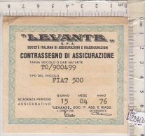 PO2241D# CONTRASSEGNO DI ASSICURAZIONE 1976 - ASSICURAZIONI LEVANTE - AUTO FIAT 500 - Auto's