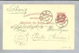 Heimat Norwegen Drobak 1904-04-08 10 Ore Ganzsache > Ponte CH - Briefe U. Dokumente