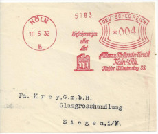 Germany  (Koln 18.5.32) Briefumschlag-Abschnitt (Allianzu Stattgarter Verein) See Scans - Macchine Per Obliterare (EMA)