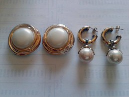 Da Eredità: Bigiotteria Vintage Anni 1980 Orecchini Metallo Dorato E Plastica Con Perla-Earrings-Boucles - Oorringen