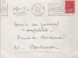 Lettre Flamme O= 33 Pessac Ppal 8-8 1974 " Les Chiffres 8 Du Jour Et Du Mois Sont Renversés " - Lettres & Documents