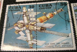 Cuba 1991 The 30th Anniversary Of The First Man In Space Spacestation Mir 30c X2 - Used - Usati