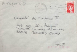 Lettre 33-Bordeaux Centre De Tri 07.07.81 Pour Bordeaux Cedex FD Griffe TARGON Apposée à Targon Flamme Au Dos - Lettres & Documents