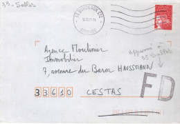 Lettre 33-Bordeaux CTC 16.10.01 Pour Cestas Griffe FD Standard Apposée à Salles Cachet Au Dos - Lettres & Documents