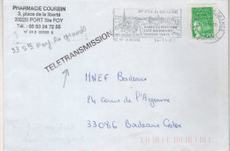 Lettre 33 Sainte Foy La Grande 14-11-01 Pour Bordeaux Cedex Griffe TELETRANSMISSION - Lettres & Documents