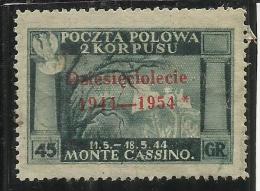 CORPO POLACCO POLISH BODY 1954 GOVERNO DI LONDRA SOPRASTAMPA VERMIGLIO VERMILION SURCHARGED 45 G MNH - 1946-47 Período Del Corpo Polacco