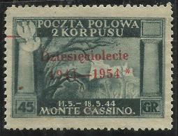 CORPO POLACCO POLISH BODY 1954 GOVERNO DI LONDRA SOPRASTAMPA VERMIGLIO VERMILION SURCHARGED 45 G MNH - 1946-47 Zeitraum Corpo Polacco