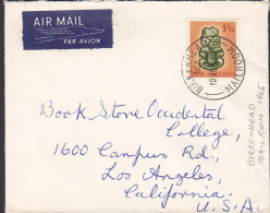 New Zealand AIR MAIL Par Avion Label Deluxe BIRKENHEAD Mail Room 1965 Cover Brief LOS ANGELES Calif USA Tiki Stamp - Poste Aérienne