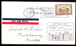 Canada Scott C1 On First Flight Hamilton-Toronto Cover - Erst- U. Sonderflugbriefe