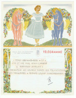 TELEGRAMME BELGIQUE TELEGRAM  FEMME PANIER DE FLEUR CHEVAL - Telegrammen