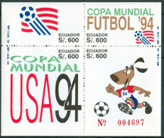 1994 Ecuador "Etats Unis" Coppa Del Mondo World Cup Calcio Football Block MNH** D138 - 1994 – États-Unis