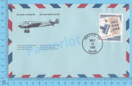 50 Eme Air Canada ( En Route  Expo 86, Cover Seattle Wa, 10-05-1986, Escale +  Trajet, Aerogramme )  2 Scans - Enveloppes Commémoratives