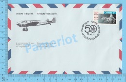 50 Eme Air Canada ( En Route  Expo 86, Service De Poste, Escale Moncton N.B. , 14-04-1986,  Aerogramme )  2 Scans - Enveloppes Commémoratives