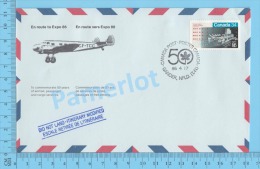 50 Eme Air Canada ( En Route  Expo 86, Service De Poste, Cover Gander NFLD, 17-04-1986,  Aerogramme )  2 Scans - Enveloppes Commémoratives