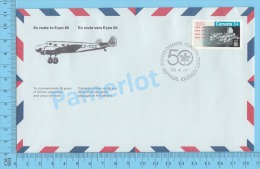 50 Eme Air Canada ( En Route  Expo 86, Service De Poste, Escale Sept-Iles Quebec, 17-04-1986,  Aerogramme )  2 Scans - Enveloppes Commémoratives
