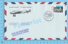 50 Eme Air Canada ( En Route  Expo 86, Service De Poste,  Cover Stephenville NFLD, 17-04-1986,  Aerogramme )  2 Scans - Commemorative Covers