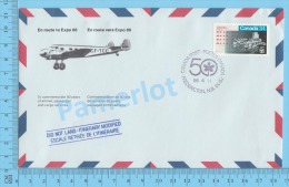 50 Eme Air Canada ( En Route  Expo 86, Service De Poste,  Cover Fredericton N.B., 11-04-1986,  Aerogramme )  2 Scans - Commemorativi