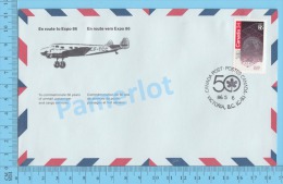 50 Eme Air Canada ( En Route  Expo 86, Service De Poste,  Escale Victoria  B.C., 10-05-1986,  Aerogramme )  2 Scans - Enveloppes Commémoratives
