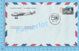 50 Eme Air Canada ( En Route  Expo 86, Service De Poste,  Escale Trois-Rivières Quebec 18-04-1986,  Aerogramme ) 2 Scans - Commemorative Covers