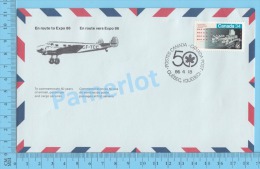 50 Eme Air Canada ( En Route  Expo 86, Service De Poste,  Escale Quebec Quebec 18-04-1986,  Aerogramme )  2 Scans - Commemorativi