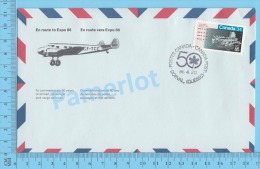 50 Eme Air Canada ( En Route  Expo 86, Service De Poste,  Escale Dorval Quebec 20-04-1986,  Aerogramme )  2 Scans - Enveloppes Commémoratives