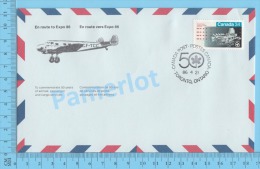 50 Eme Air Canada ( En Route  Expo 86, Service De Poste,  Escale Toronto Ontario 21-04-1986,  Aerogramme )  2 Scans - Enveloppes Commémoratives