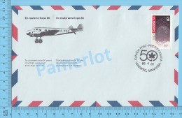 50 Eme Air Canada ( En Route  Expo 86, Service De Poste,  Escale Winnipeg Manitoba, 28-04-1986,  Aerogramme )  2 Scans - Commemorativi