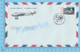 50 Eme Air Canada ( En Route  Expo 86, Service De Poste, Escale Sudbury Ontario, 26-04-1986, Aerogramme )2 Scans - Enveloppes Commémoratives