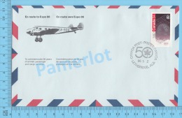 50 Eme Air Canada ( En Route  Expo 86, Service De Poste, Escale Lethbridge ALB. 02-05-1986, Aerogramme )2 Scans - Enveloppes Commémoratives