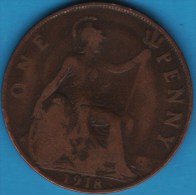 UK 1 PENNY 1918 George V 1ère Effigie - D. 1 Penny