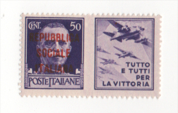 Fra458 RSI Propaganda Di Guerra, Tutto E Tutti Per La Vittoria 50 Cent Violetto ** MNH Sovrastampa Overprint War Guerra - Propagande De Guerre