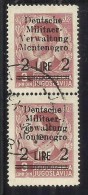 MONTENEGRO 1943 OCCUPAZIONE TEDESCA GERMAN OCCUPATION SOPRASTAMPATO SURCHARGED LIRE 2 SU 3 D COPPIA USATA USED OBLITERE´ - Deutsche Bes.: Montenegro