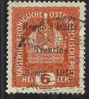 TRENTINO ALTO ADIGE 1918 SOPRASTAMPATO SURCHARGED 6 H USATO USED OBLITERE´ - Trento