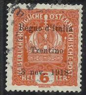 TRENTINO ALTO ADIGE 1918 SOPRASTAMPATO SURCHARGED 6 H USATO USED OBLITERE´ - Trentin