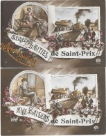 SAINT PRIX (95) 2 Cartes Postales Fantaisies Baisers Amitiés - Saint-Prix