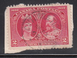 Canada Used Scott #98 2c Quebec Tercentenary On Piece RPO Cancel: ´CH'TOWN & TIGNISH R.P.O. JUL 22 08' - Used Stamps
