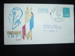 LETTRE PUB ARGININE VEYRON TP MARIANNE DE BEQUET 0,45 OBL.6 FEVRIER 1971 PARIS MARIANNE PREMIER JOUR - 1971-1976 Marianne Of Béquet