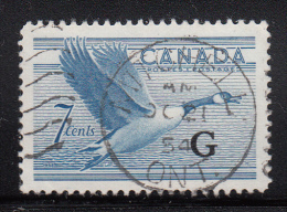 Canada Used Scott #O31 7c Canada Goose With 'G' Overprint CDS: Mitchell Ont. OC 21 54 - Opdrukken