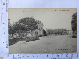 CPA (72) Sarthe - PONTVALLAIN - Place De La Bascule Et Ecole Des Jeunes Filles - Pontvallain