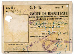 Romania, 1941, Romanian Railways CFR Identity Card - Revenue Fiscal Stamps / Cinderellas - Andere & Zonder Classificatie