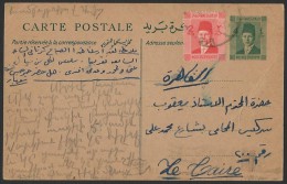 EGYPT 1944 KING FAROUK POSTAL STATIONERY POSTAL CARD 4 MILLS UPRATED 2 MILLS ABU QIR TO CAIRO UP RATED - Brieven En Documenten