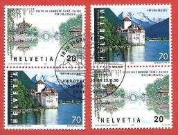 SVIZZERA SE TENANT USATO - 1998 - Congiunta CINA - Laghi - 0,20 + 0,70 Fr. - Zumstein Z119-120 - Zusammendrucke