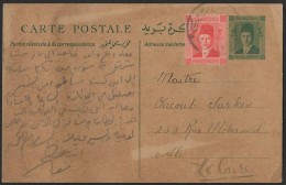 EGYPT 1945 KING FAROUK POSTAL STATIONERY POSTAL CARD 4 MILLS UPRATED 2 MILLS ALEXANDRIA TO CAIRO UP RATED - Briefe U. Dokumente