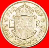 * COAT OF ARMS (1954-1970): GREAT BRITAIN HALF CROWN 1957! ELIZABETH II (1953-2022) LOW START NO RESERVE! - K. 1/2 Crown