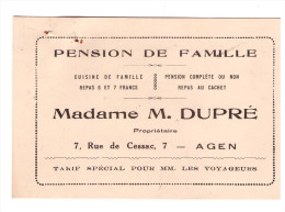 Carte Commerciale Pension De Famille DUPRE (Agen) (PPP1168) - Sports & Tourisme