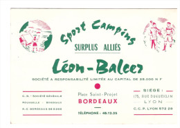 Carte Commerciale Sport Camping Surplus Alliés LEAO BALCER (bordeaux) (PPP1170) - Sport & Turismo