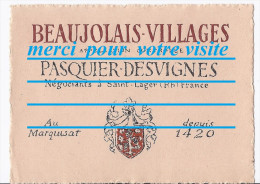 étiquette De Bouteille De Vin BEAUJOLAIS VILLAGES PASQUIER DESVIGNES Et Cie ST SAINT LAGER 69 RHONE - Côtes Du Rhône